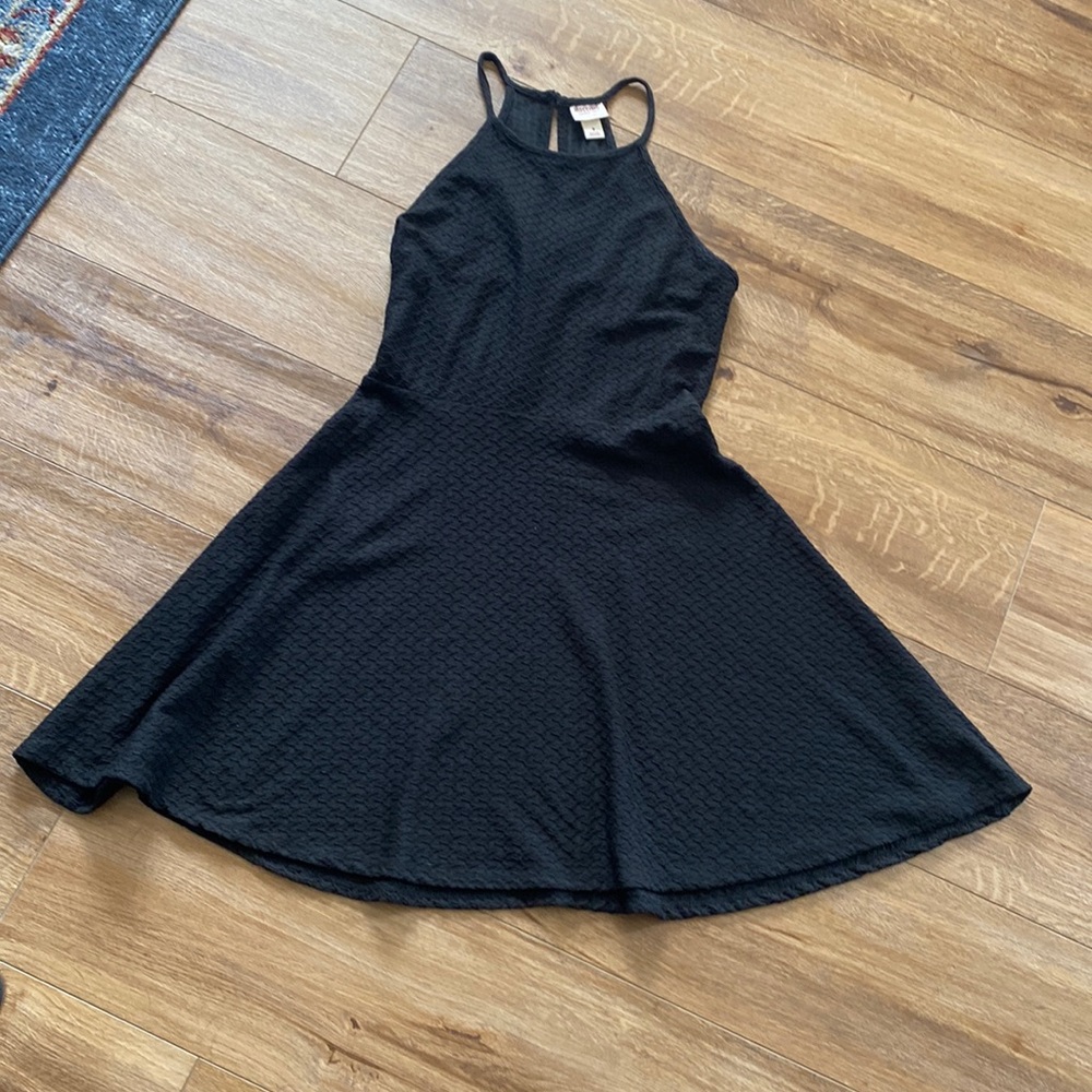 High neck black skater dress